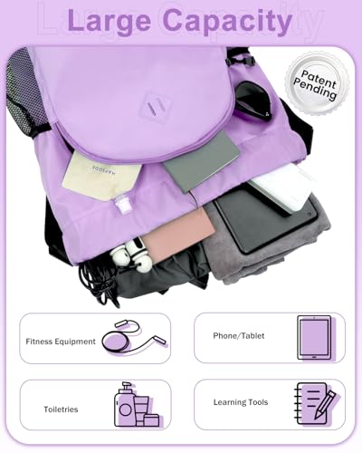 RHDZO Drawstring Backpack Gym Backpack with Shoe Compartment for Men Women String Sports Bag with Wet Pocket Cinch Swim Beach Bag, Large Purple - color: Large Purple