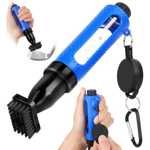 Golf Club Cleaning Kit,Golf Accessories,Golf Cleaning Kit with Golf Club Cleaner Water Brush,Towel,Divot Repair Tool,Groove Sharpener,Golf Ball Alignment Complete Golf Kit - color: Blue, size: 1 Pcs