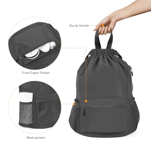 Valleycomfy Waterproof Drawstring Gym Backpack Bag for Men & Women,Sports Gym Bag with Side Pocket Dark Grey - color: A-dark Grey