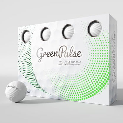 GREENPULSE Drive+ Distance Golf Balls – 2-Piece, Soft Feel with Low Spin Design for Maximum Distance - color: White, size: 12 Pack