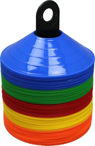 BlueDot Trading Sport Disc Cones High Visibility for Agility Training, Soccer, Football, Field Durable Cone Markers for Adults or Kids, 25-Pack, Yellow