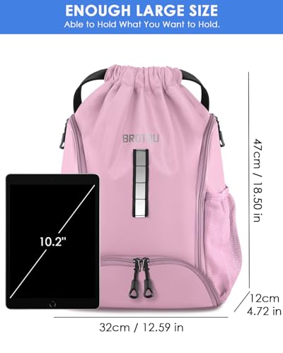 BROTOU Soccer Drawstring Backpack, Basketball Bag, Volleyball Football Bags with Ball and Shoe Compartment - color: Pink
