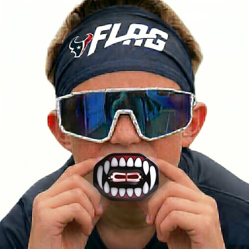 Oral Mart Flag Football Mouth Guard with 3D LipFit Design for Kids - Youth Football Mouthguard (No Boil) Cool Instant Fit Lip Guard Mouthpiece for Braces (Detachable Helmet Strap Included) - color: Fangs/Vampire