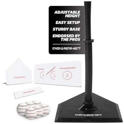PowerNet T Ball Baseball Accessories for Coach, TBall Coaching Bundle, Tee Ball Set Includes 6 Soft Core Baseballs + Adjustable Batting Tee + 5 Throw Down Bases