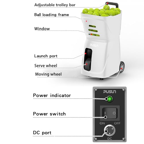 PT-SMART Tennis Ball Machine - Smart App for Apple Watch & Phone Control, Tennis Ball Launcher with 20 Landing Points, 12 Training Modes & 4-6h Battery Life, Tennis Serving Machine