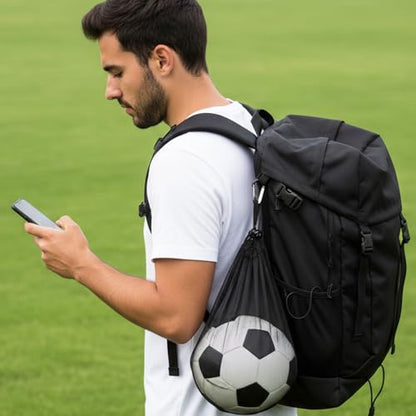 Single Mesh Ball Bag with Zipper Pocket Ball Storage Bags with Double Hook Portable Drawstring Sling Back Bag for Carrying Basketball Football Volleyball Soccer Rugby, Fits All Kinds of Backpacks