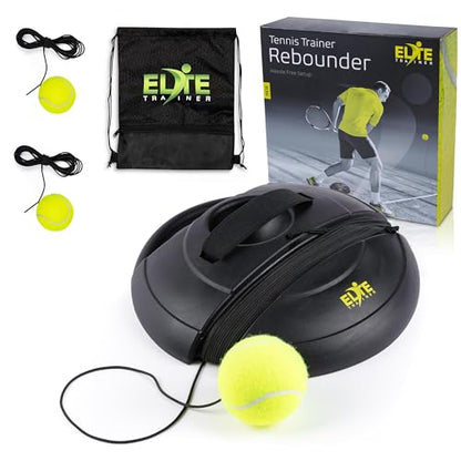 Tennis Rebound Ball Set | Solo Practice Rebounder, No Filling Required, Heavy Duty Power Base | 3 Balls with String, Drawstring Bag | Training Equipment for Any Skill Level