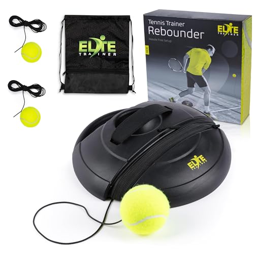Tennis Rebound Ball Set | Solo Practice Rebounder, No Filling Required, Heavy Duty Power Base | 3 Balls with String, Drawstring Bag | Training Equipment for Any Skill Level