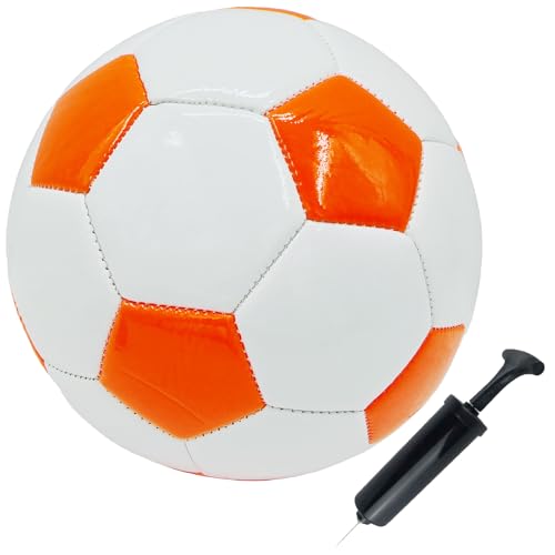 Soccer Ball Size 2,3,4,5 with Pump Needle Classic White Black Thicker PU Tight Weaved Suitable for Youth Boy League Game Trainning Practice or Gift - color: Orange, style: Size 4