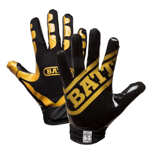 Battle Sports Ultra-Stick Wide Receiver Football Gloves - Adult & Youth Football Gloves - color: Vegas Gold/Black, size: Adult X-Large
