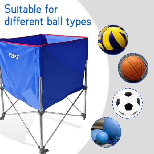 Large Capacity Basketball Collecting Cart Portable Volleyball Hopper Removabale Ball Storage Caddy with Lockable Wheels