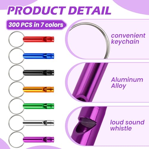 200/300 Pcs Emergency Whistles Keychain Set, Bulk Aluminum Alloy Extra Loud Safety Whistles, Ideal for Sports Referees, Lifesaving Training, Hiking and Camping