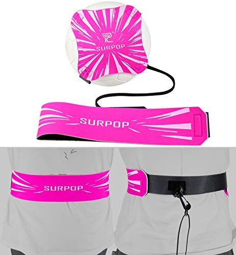 Surpop Soccer/Volleyball/Rugby Trainer, Football Kick Throw Solo Practice Training Aid Control Skills Adjustable Waist Belt for Kids Adults - color: pink