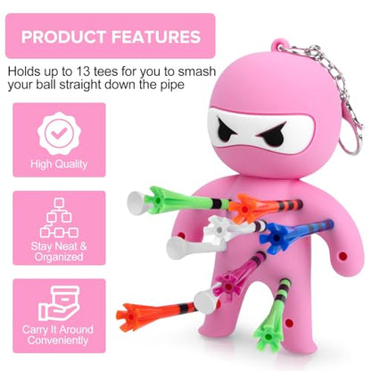 Golf Tee Holder, Ninja Portable Funny Golf Tees Holder Keychain Golf Gift Golf Accessories for Men & Women - color: Pink