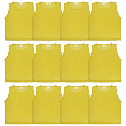 Athllete 12 pcs Duramesh Pinnies/Scrimmage Vest - Kids Youth and Adult Pinnies, Numbered Penny Jerseys for Soccer - color: Golden Yellow (Set of 12), size: Medium