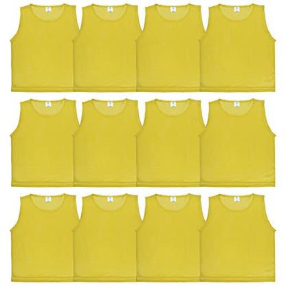 Athllete 12 pcs Duramesh Pinnies/Scrimmage Vest - Kids Youth and Adult Pinnies, Numbered Penny Jerseys for Soccer - color: Golden Yellow (Set of 12), size: Medium
