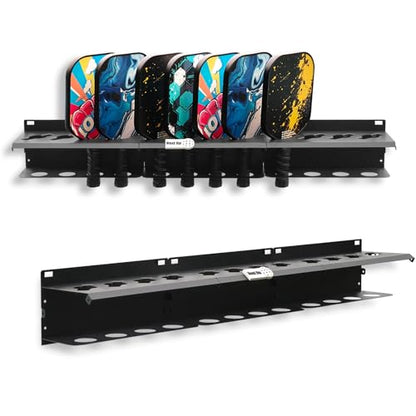 Pickleball Paddle Rack, 4/8/12-Paddle Holder, with Label to Track Next Up Players, Multiple Racks are Spliced to Achieve Expansion, Fence or Wall Mount, Steel, Black - color: BLACK - 3 SETS
