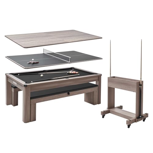 VEVOR 7ft 3-in-1 Multi Game Table with Dining, Pool, and Tennis Table, for Family Game Room Adults, Includes Full Set of Accessories, - style: 2 Benches for Storage and Accessories
