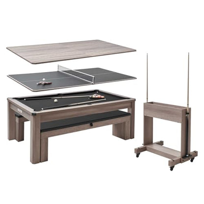 VEVOR 7ft 3-in-1 Multi Game Table with Dining, Pool, and Tennis Table, for Family Game Room Adults, Includes Full Set of Accessories, - style: 2 Benches for Storage and Accessories
