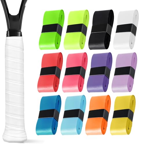12 Pieces Tennis Racket Grip Tape, Precut Multicolor Tennis Overgrip for Anti-Slip Sweat Absorption, Comfortable Racquet Grips for Tennis/Badminton/Pickleball - color: Multicolored-12pcs