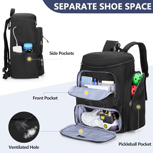 GOBUROS Pickleball Paddle Bag Backpack for 4 Rackets with Fence Hook, Pickleball Equipment Bag with Shoe Compartment for Men Women, Bag Only