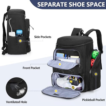 GOBUROS Pickleball Paddle Bag Backpack for 4 Rackets with Fence Hook, Pickleball Equipment Bag with Shoe Compartment for Men Women, Bag Only