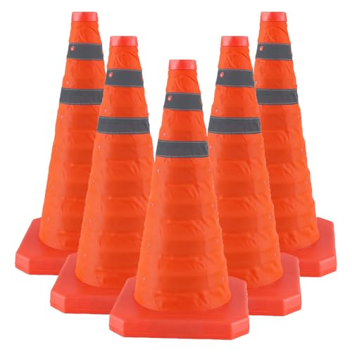 Jade Butterfly 18 Inch 5 Pack Collapsible Traffic Safety Cones, Orange Cones with Reflective Collar, Portable Multipurpose Traffic Cones for Parking Construction Driving Training Sports Practice - size: 18” - 5PACK