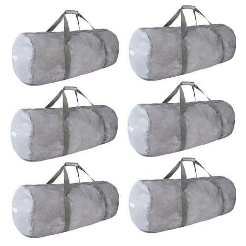 Grey Heavy-Duty Large Mesh Sports Duffle Bag, Dry Bag, Diving Equipment Scuba Bag with Zipper. Great for Gym Workout, Sport Balls Storage, Scuba Gear, Snorkeling, Water Sports and Travel - color: Grey, style: 6-pack