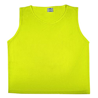 Athllete 12 pcs Duramesh Pinnies/Scrimmage Vest - Kids Youth and Adult Pinnies, Numbered Penny Jerseys for Soccer - color: Neon Yellow (Set of 12), size: Large