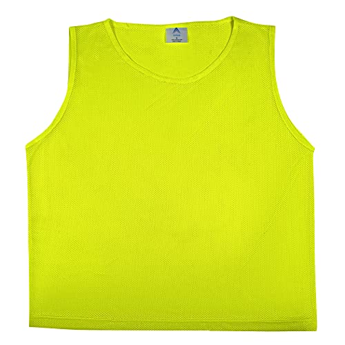 Athllete 12 pcs Duramesh Pinnies/Scrimmage Vest - Kids Youth and Adult Pinnies, Numbered Penny Jerseys for Soccer - color: Neon Yellow (Set of 12), size: Medium