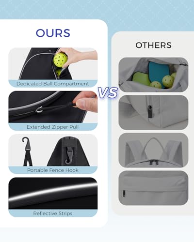 sportsnew Pickleball Bag for Men Women, Pickleball Sling Bag with Separate Paddle & Ball Compartment, Fence Hook, Phone Pocket for Quick Access, Waterproof Pickleball Backpack, Patent Pending - color: Black
