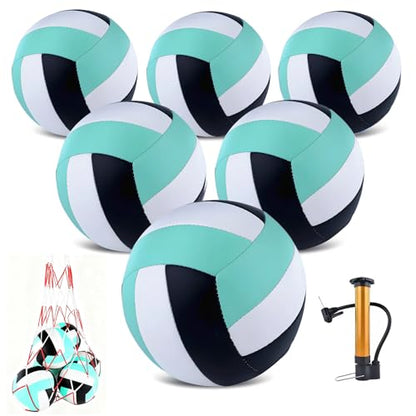 6 Pack Volleyballs Official Size 5, Waterproof Soft Bulk Recreational Volley Balls with Pump and Net Bag for Indoor Outdoor Beach Sand Water Pool Game Training Match for Beginner