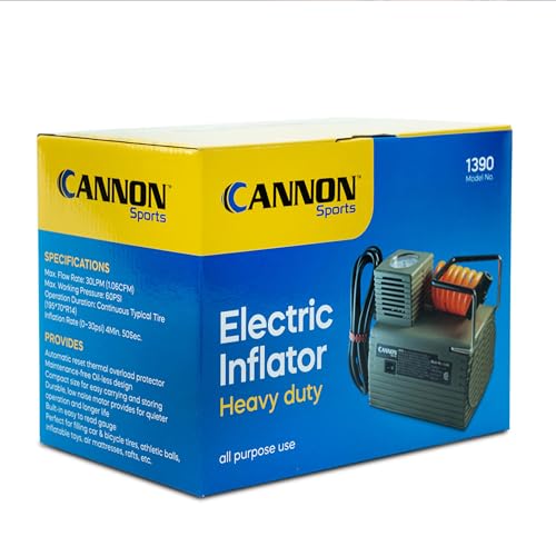 Cannon Sports Electric Ball Inflator Pump with Pressure Gauge - Powerful 1/8 HP Oil-Less Compressor, Inflates Balls, Exercise Balls, Tires, Pool Floats, Air Mattresses, and More