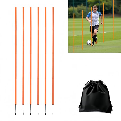 6 Pcs Soccer Agility Poles for Training, 5 FT Adjustable Speed and Agility Training Equipment for Football/Basketball/Horse/Dog Practice, Soccer Sticks with Steel Ground Nails Outdoors - color: Orange