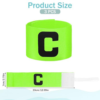 7x33 cm/2.75x13 Inch Captain Armbands, 3 PCS Green Soccer Captain Armband Adjustable Leader Armbands Team Sport Armband Football Basketball Player Band for Adult Youth Soccer Volleyball Team