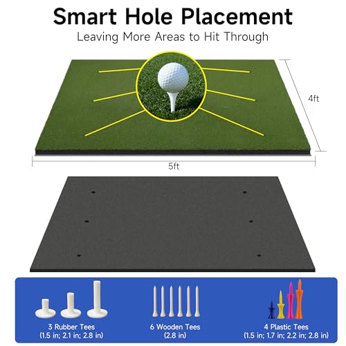 Pro Golf Hitting Mat 4'X5' | 2" Thick Heavy Duty Nylon & Premium NBR Foam | Durable & Withstand 500,000 Shots | Accept Real Tee | Superb Cushioning | No Residual | Indoor/Outdoor/Simulater