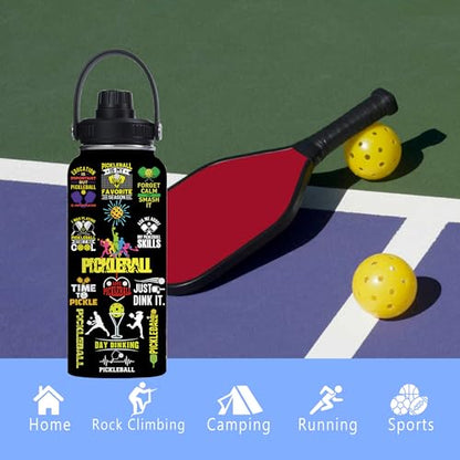 Pickleball Water Bottle 32oz Stainless Steel Insulated Vaccum with Lid, Pickleball Gifts for Pickleball Players, Pickleball Lovers, Women Girls Ladies - color: Pickleball