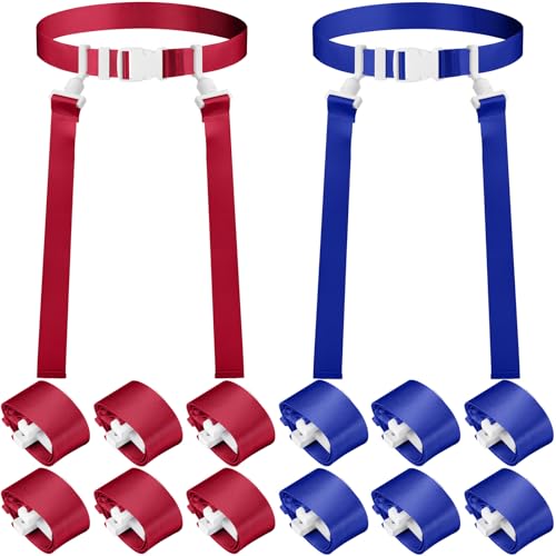 Peryiter 2/12/24/36 Player Flag Football Belt, Adjustable Football Belts and Flags for Kids Youth Adult Sport Team Training - color: Blue, Red