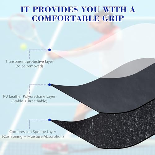 6 Pack Premium Overgrip Tape for Tennis, Pickleball & Badminton - Absorbent Dry Feel, Anti-Slip PU Material, Pre-Cut for Easy Installation, Enhanced Control & Durability (Black/White)