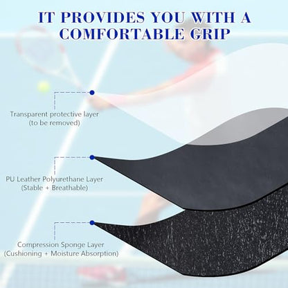6 Pack Premium Overgrip Tape for Tennis, Pickleball & Badminton - Absorbent Dry Feel, Anti-Slip PU Material, Pre-Cut for Easy Installation, Enhanced Control & Durability (Black/White)