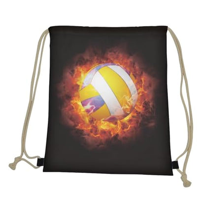 Mumeson Volleyball Print Drawstring Backpack Soccer Bag Purse Pouch - color: Volleyball Print