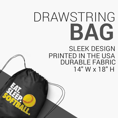 ChalkTalkSPORTS Softball Sport Pack Drawstring Bag | Eat Sleep Softball | Black