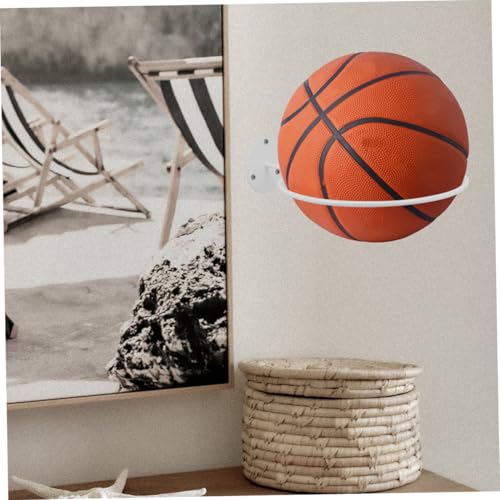 4Pcs White Wall Mount Ball Holder Rack for Football Rugby Soccer Basketball Volleyball Storage Organizer Space-Saving Sturdy Garage Home Use