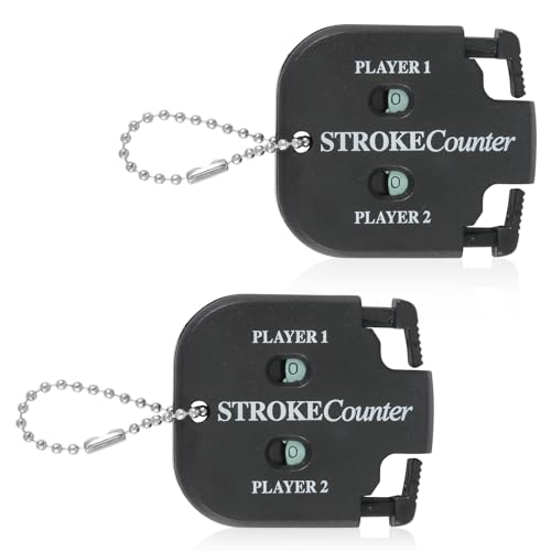 PEUTIER 2pcs Golf Stroke Counter, Mini Golf Ball Shot Clicker Counter Black Golf Score Keeper Swing Scoreboard Accessories with Dial Reset Tool Key Chain for Different Kinds of Competitions and Games