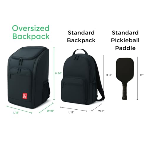 Pickleball Bag - Large Oversized Backpack Fits: 4+ Paddles, 2 Water Bottles, Laptop, Shoe Compartment, Fence Hook, Black