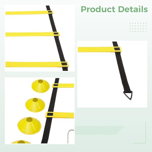 Agility, Coordination, Speed Drills, 19.7 Ft (6 Meters) 12 Rung Ladder Training Set, Soccer Training Equipment, Bag Carry & Cones 10 Soccer with, Agility, Speed