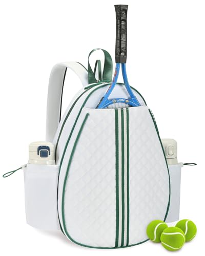 Tennis Bag, Quilted Tennis Sling Crossbody Backpack, Water Resistant Tennis Racket Bags for Women Men, Suitable for Pickleball Tennis Badminton - color: White Green, size: Medium