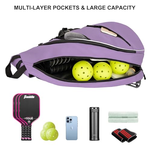 Goloni Pickleball Bag for Women Men, Convertible Pickleball Backpack Sling Bag with Fence Hook, Waterproof Polyester Paddle Bag with Multiple Compartments - color: Purple