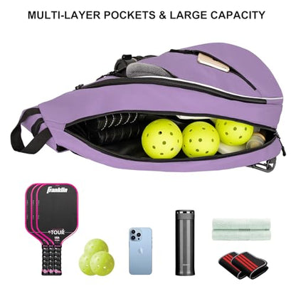 Goloni Pickleball Bag for Women Men, Convertible Pickleball Backpack Sling Bag with Fence Hook, Waterproof Polyester Paddle Bag with Multiple Compartments - color: Purple