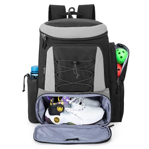 GOBUROS Pickleball Paddle Bag Backpack for 4 Rackets with Fence Hook, Pickleball Equipment Bag with Shoe Compartment for Men Women, Bag Only